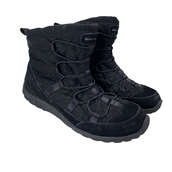 Skechers Womens Black Quilted Winter Booties Size 6 - Picture 3 of 7
